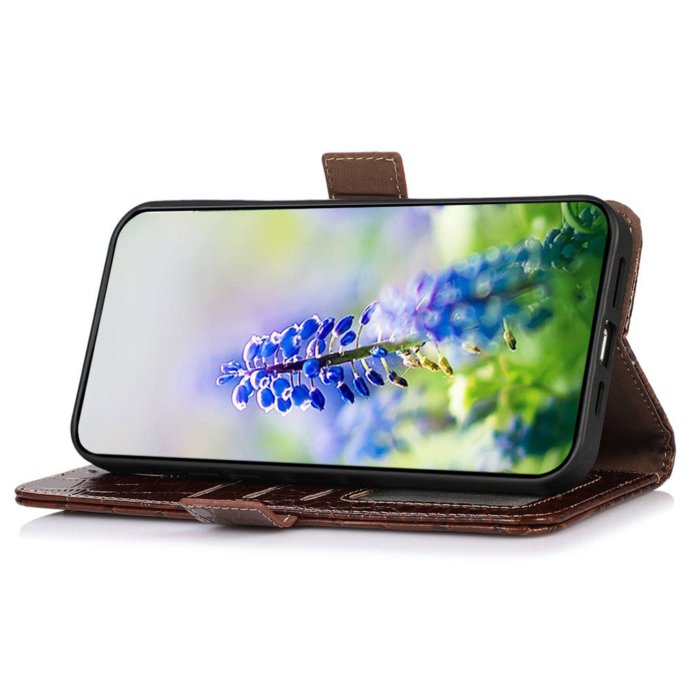 For Xiaomi Poco M8 Pro 5G / Redmi Note 15 Pro+ 5G (Global) Case RFID Blocking Wallet Crocodile Texture Genuine Cow Leather Phone Cover - Brown
