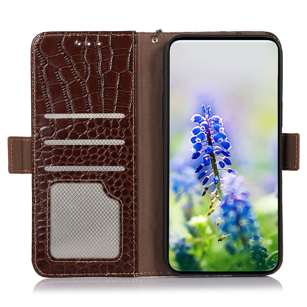 For Xiaomi Poco M8 Pro 5G / Redmi Note 15 Pro+ 5G (Global) Case RFID Blocking Wallet Crocodile Texture Genuine Cow Leather Phone Cover - Brown