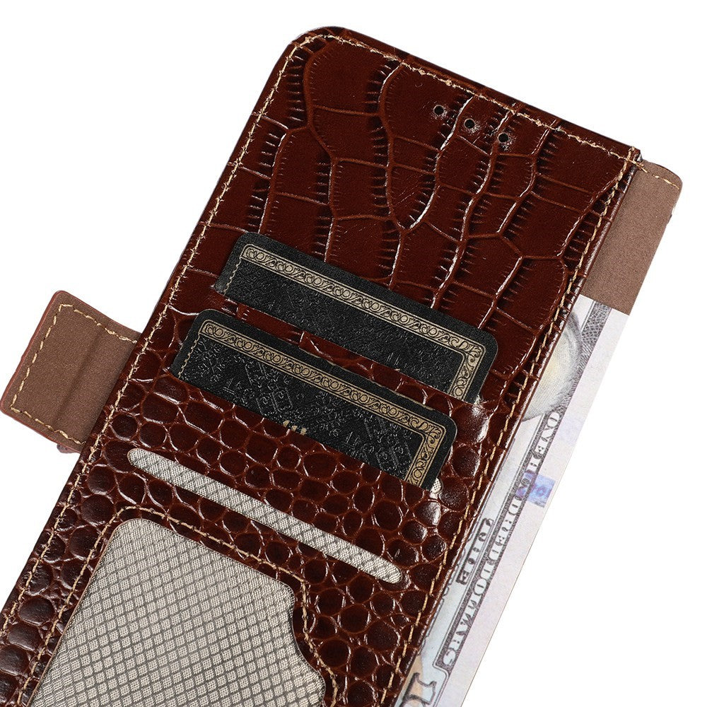 For Xiaomi Poco M8 Pro 5G / Redmi Note 15 Pro+ 5G (Global) Case RFID Blocking Wallet Crocodile Texture Genuine Cow Leather Phone Cover - Brown