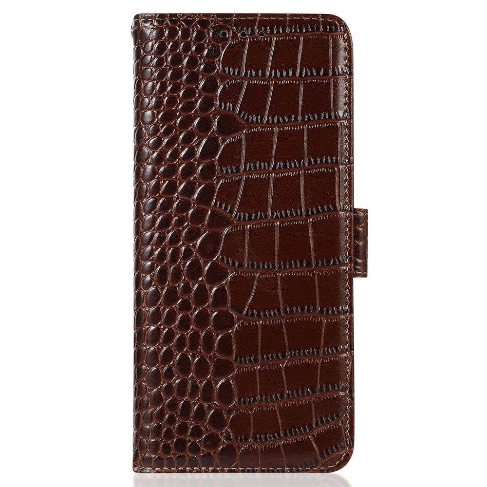 For Xiaomi Poco M8 Pro 5G / Redmi Note 15 Pro+ 5G (Global) Case RFID Blocking Wallet Crocodile Texture Genuine Cow Leather Phone Cover - Brown