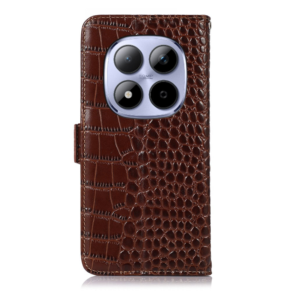For Xiaomi Poco M8 Pro 5G / Redmi Note 15 Pro+ 5G (Global) Case RFID Blocking Wallet Crocodile Texture Genuine Cow Leather Phone Cover - Brown