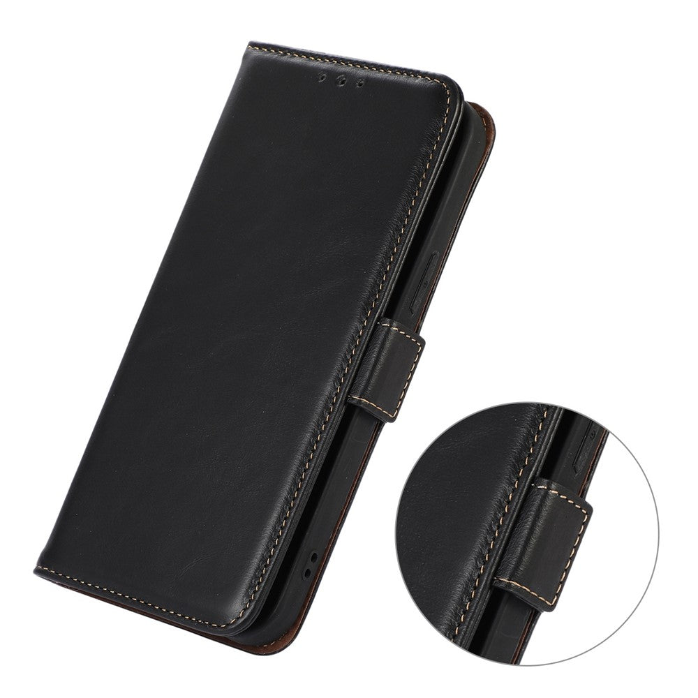 For Xiaomi Poco M8 Pro 5G / Redmi Note 15 Pro+ 5G (Global) Case RFID Blocking Genuine Cow Leather Wallet Phone Cover - Black