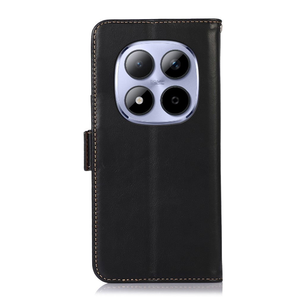 For Xiaomi Poco M8 Pro 5G / Redmi Note 15 Pro+ 5G (Global) Case RFID Blocking Genuine Cow Leather Wallet Phone Cover - Black
