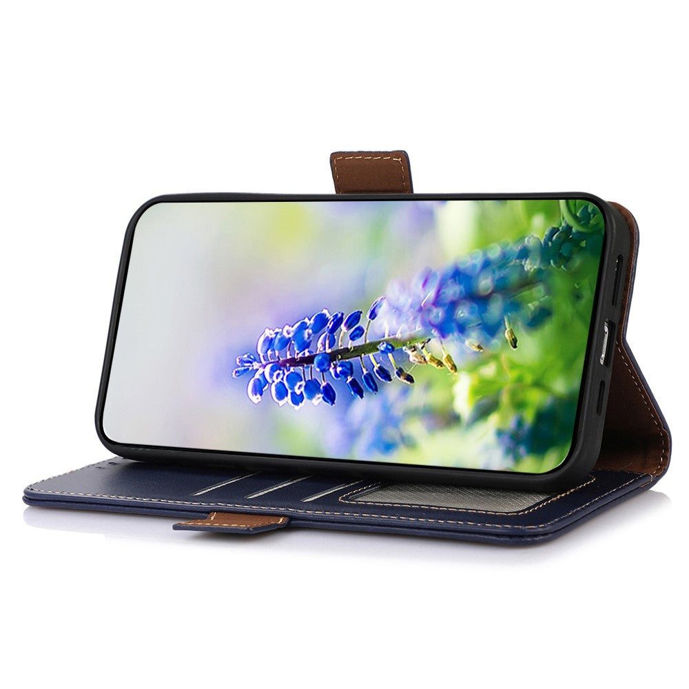 For Xiaomi Poco M8 Pro 5G / Redmi Note 15 Pro+ 5G (Global) Case RFID Blocking Genuine Cow Leather Wallet Phone Cover - Blue