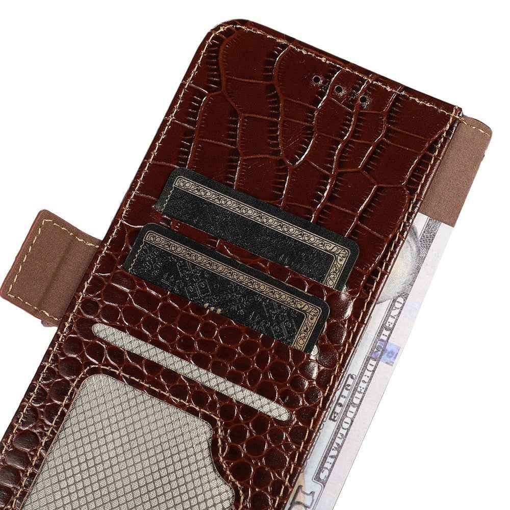 For Xiaomi 17 Pro Case RFID Blocking Wallet Crocodile Texture Genuine Cow Leather Phone Cover - Brown