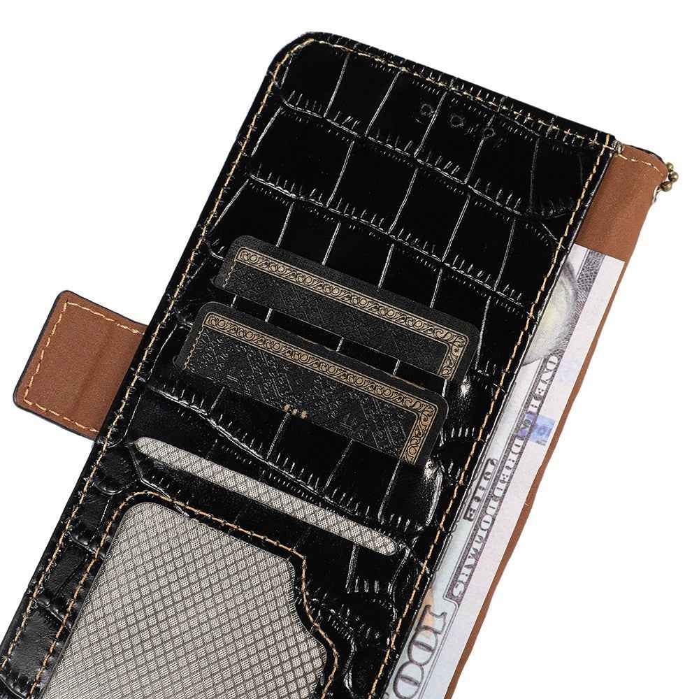 For Xiaomi 17 Pro Case RFID Blocking Wallet Crocodile Texture Genuine Cow Leather Phone Cover - Black
