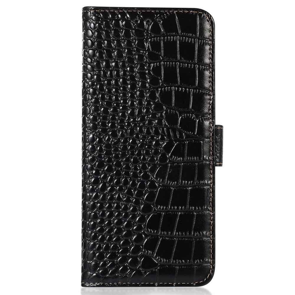 For Xiaomi 17 Pro Case RFID Blocking Wallet Crocodile Texture Genuine Cow Leather Phone Cover - Black