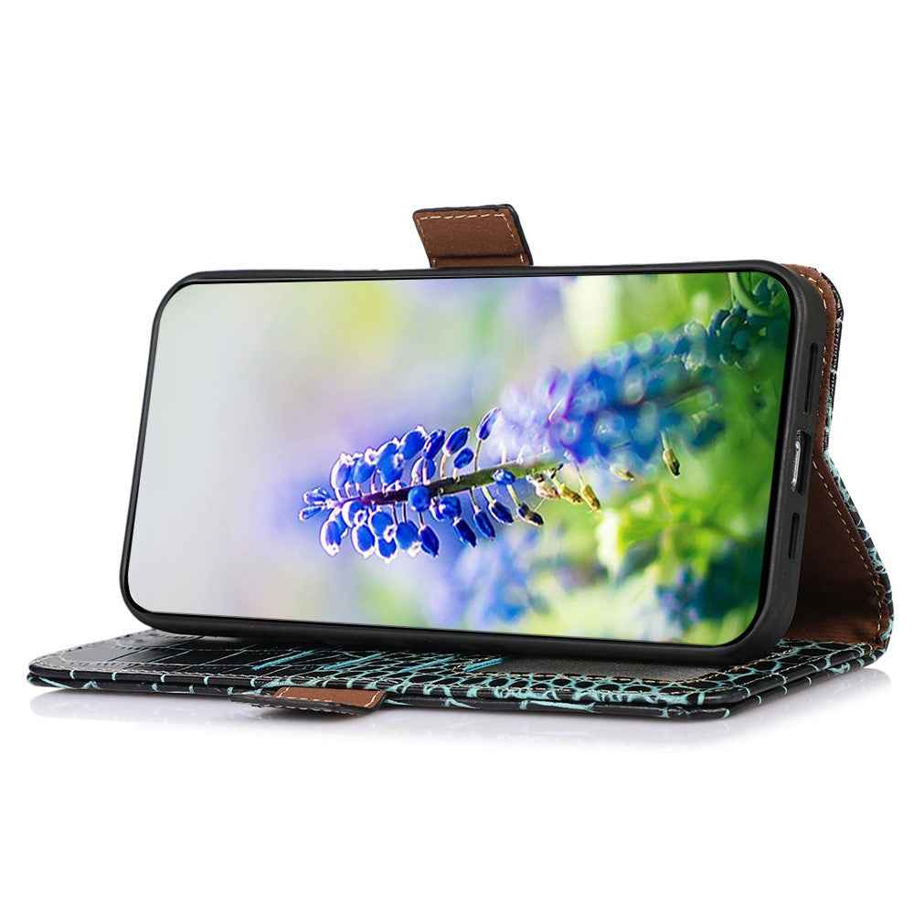 For Xiaomi 17 Pro Case RFID Blocking Wallet Crocodile Texture Genuine Cow Leather Phone Cover - Green
