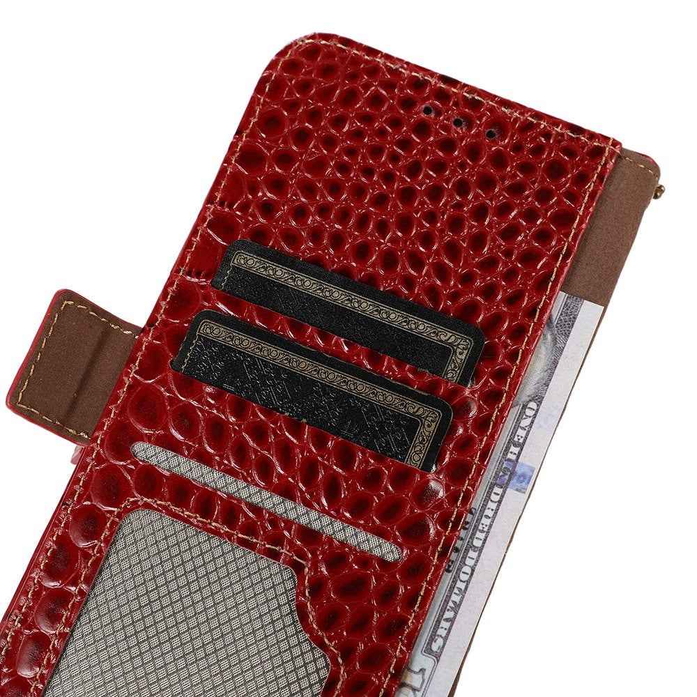 For Xiaomi 17 Pro Case RFID Blocking Wallet Crocodile Texture Genuine Cow Leather Phone Cover - Red
