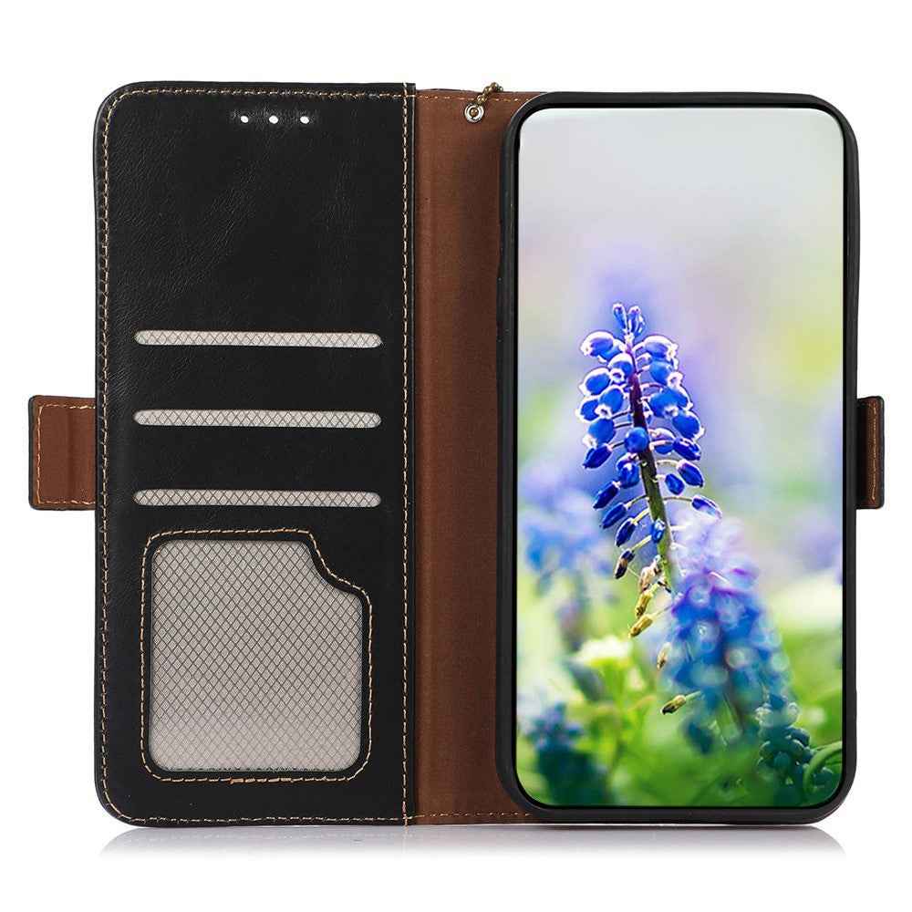 For Xiaomi 17 Pro Case RFID Blocking Genuine Cow Leather Wallet Phone Cover - Black