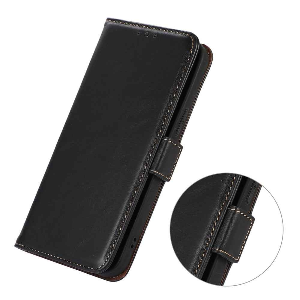 For Xiaomi 17 Pro Case RFID Blocking Genuine Cow Leather Wallet Phone Cover - Black