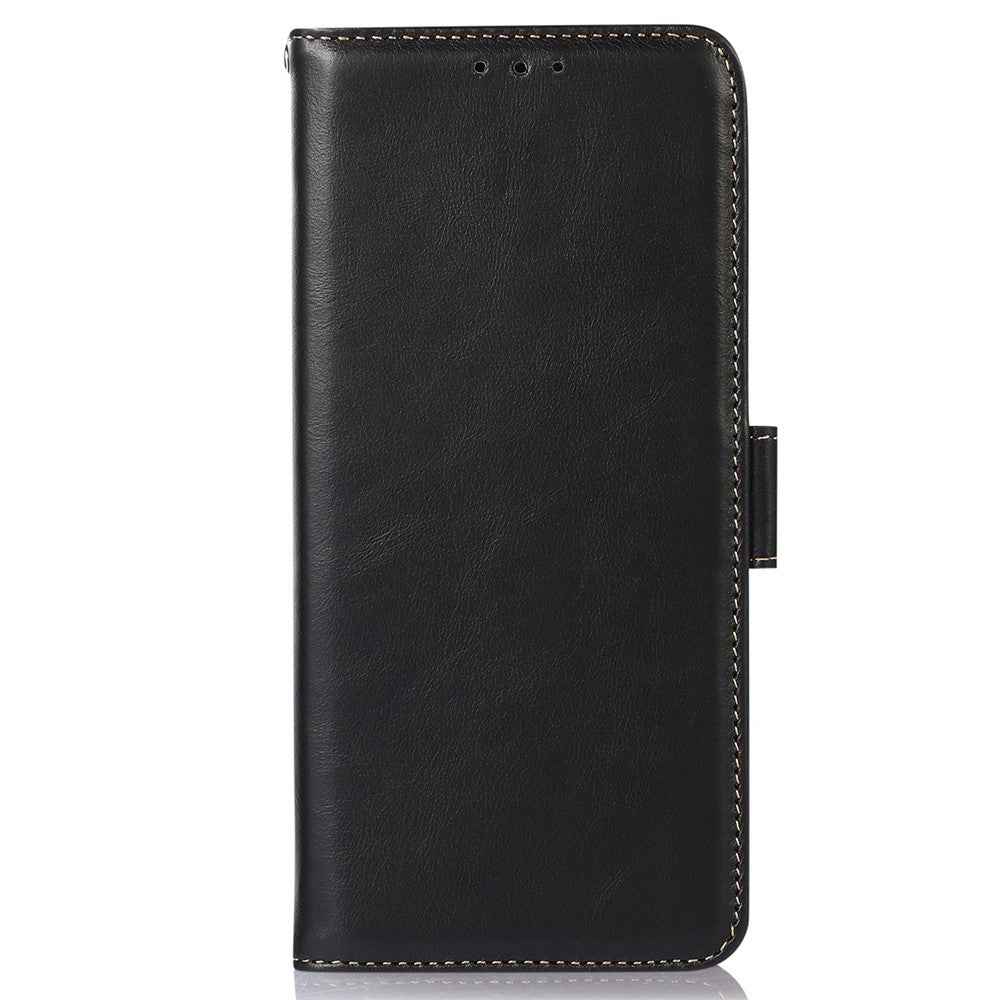 For Xiaomi 17 Pro Case RFID Blocking Genuine Cow Leather Wallet Phone Cover - Black