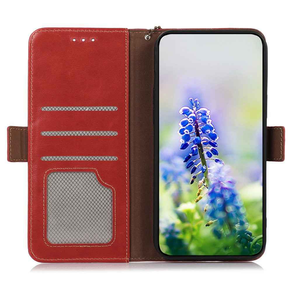 For Xiaomi 17 Pro Case RFID Blocking Genuine Cow Leather Wallet Phone Cover - Red
