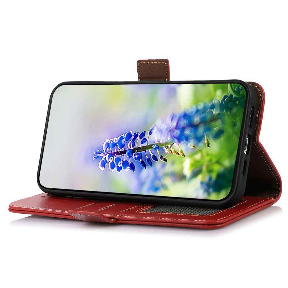 For Xiaomi 17 Pro Case RFID Blocking Genuine Cow Leather Wallet Phone Cover - Red