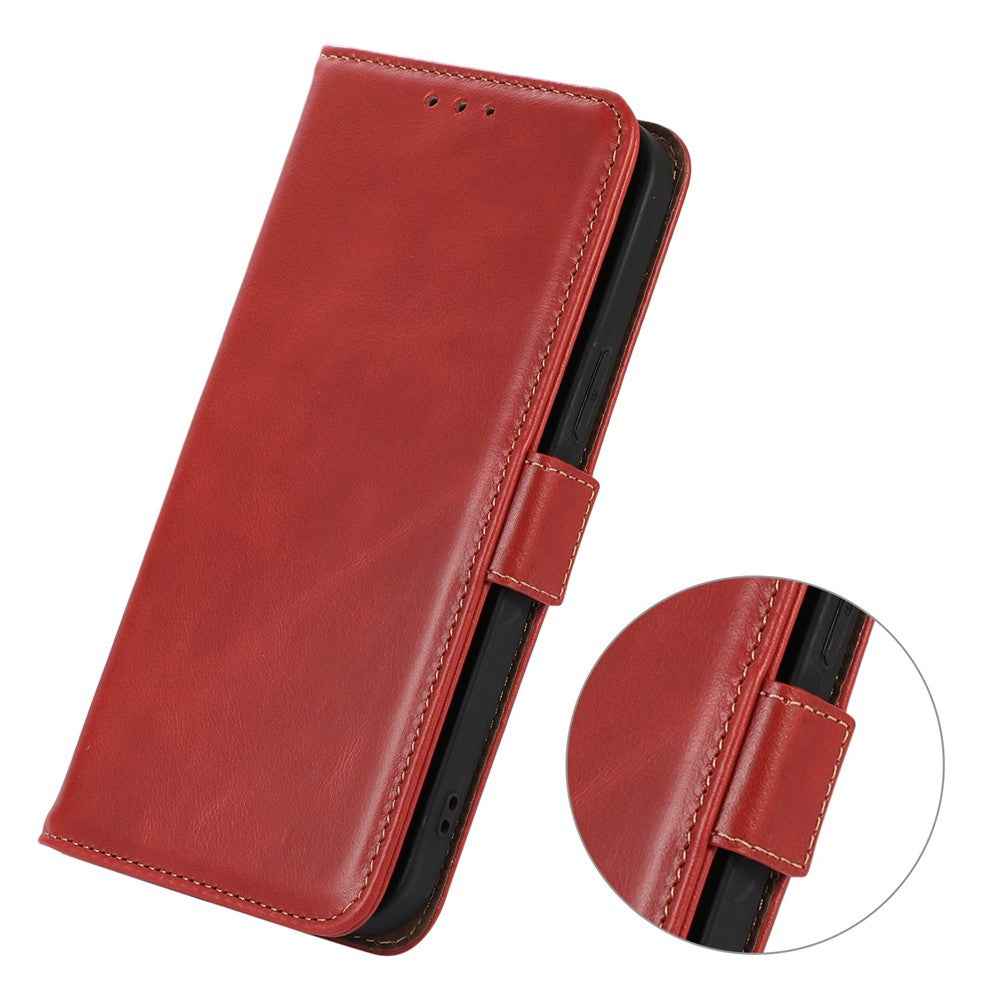For Xiaomi 17 Pro Case RFID Blocking Genuine Cow Leather Wallet Phone Cover - Red