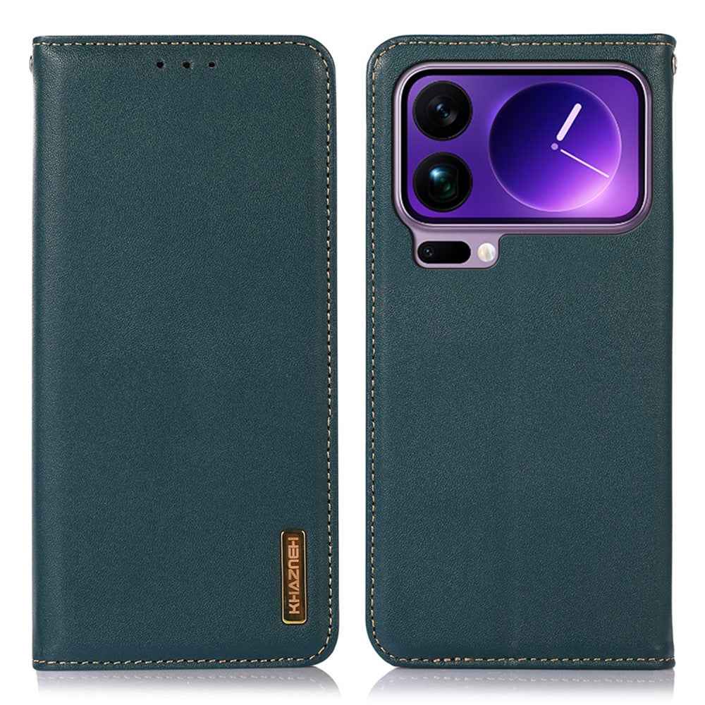 KHAZNEH For Xiaomi 17 Pro Case Wallet Genuine Cow Leather Phone Cover Nappa Texture - Green