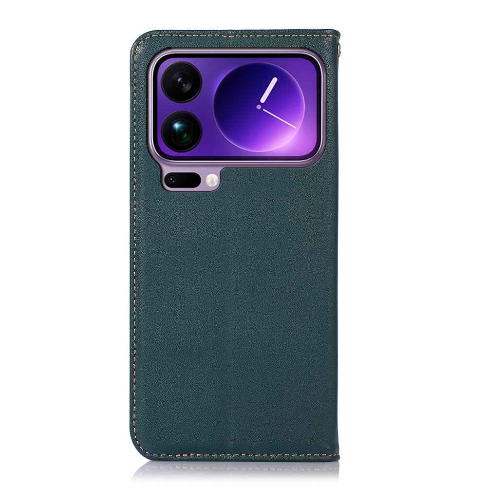 KHAZNEH For Xiaomi 17 Pro Case Wallet Genuine Cow Leather Phone Cover Nappa Texture - Green