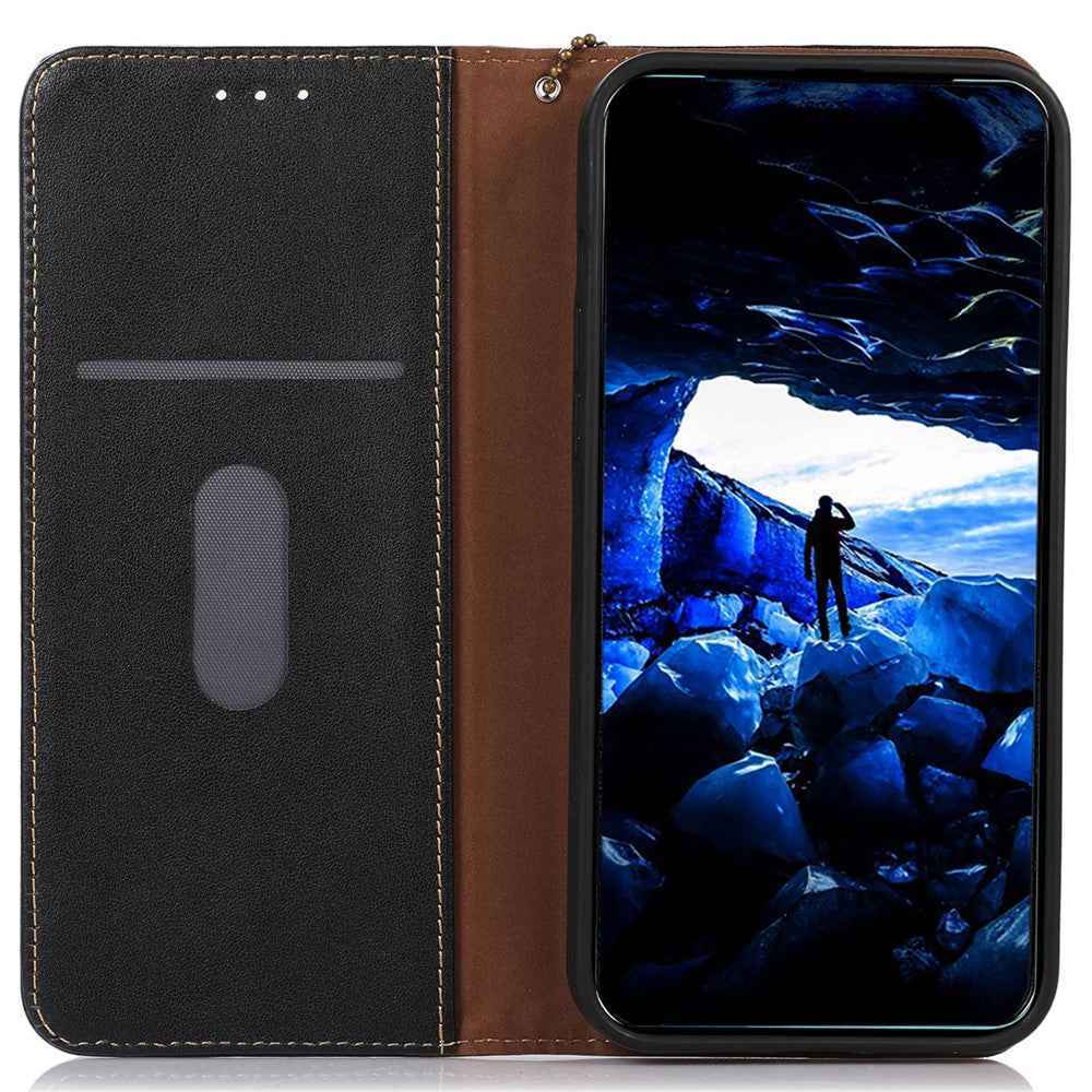 KHAZNEH For Xiaomi 17 Pro Case Wallet Genuine Cow Leather Phone Cover Nappa Texture - Black