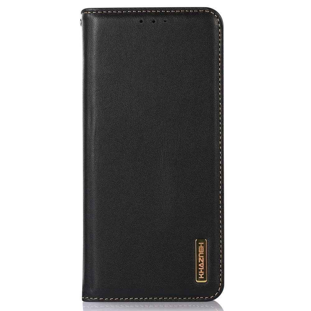 KHAZNEH For Xiaomi 17 Pro Case Wallet Genuine Cow Leather Phone Cover Nappa Texture - Black