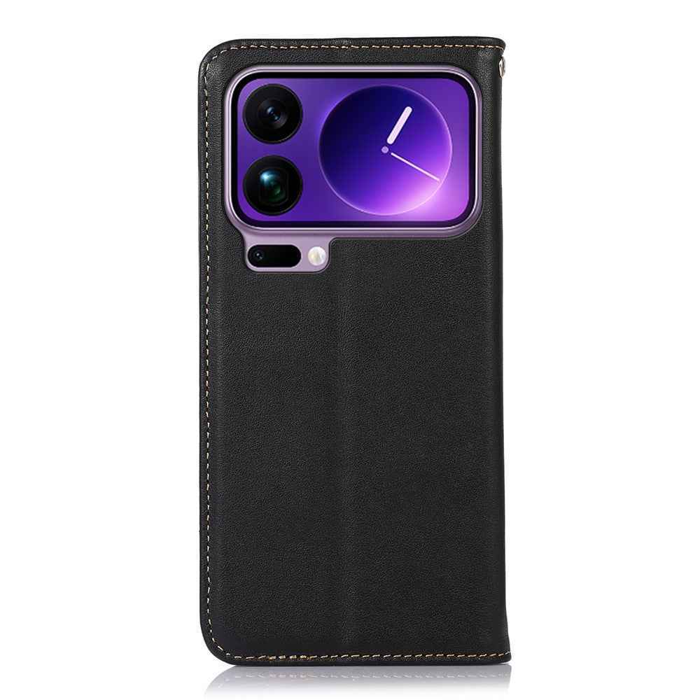 KHAZNEH For Xiaomi 17 Pro Case Wallet Genuine Cow Leather Phone Cover Nappa Texture - Black