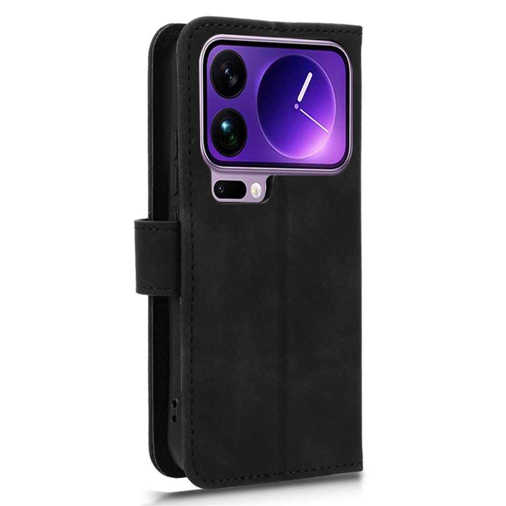 For Xiaomi 17 Pro Leather Case Skin Feel Anti Drop Wallet Flip Phone Cover - Black