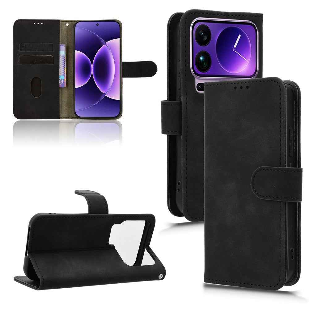 For Xiaomi 17 Pro Leather Case Skin Feel Anti Drop Wallet Flip Phone Cover - Black