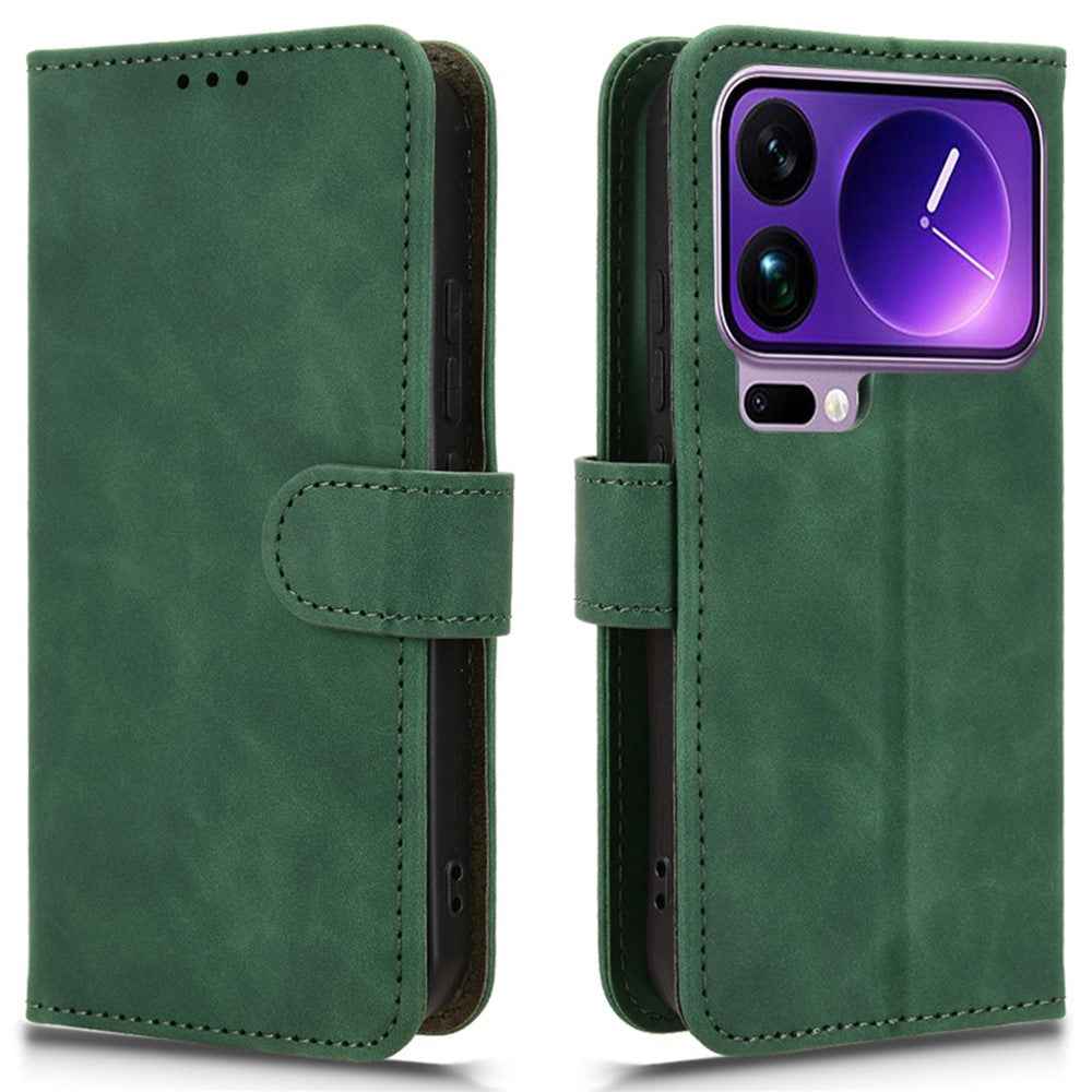 For Xiaomi 17 Pro Leather Case Skin Feel Anti Drop Wallet Flip Phone Cover - Green
