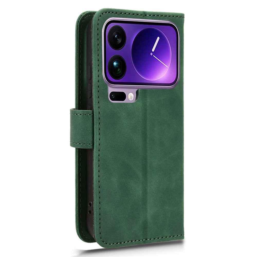 For Xiaomi 17 Pro Leather Case Skin Feel Anti Drop Wallet Flip Phone Cover - Green