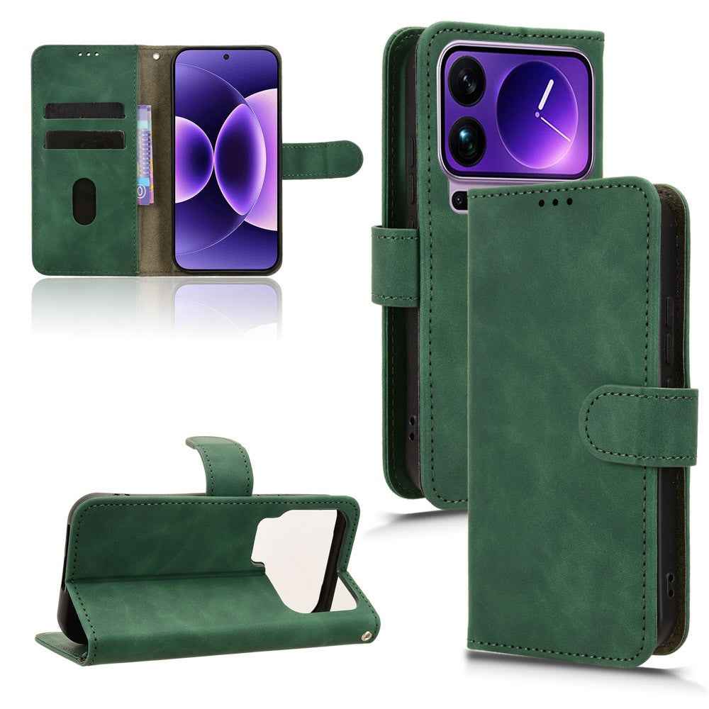For Xiaomi 17 Pro Leather Case Skin Feel Anti Drop Wallet Flip Phone Cover - Green