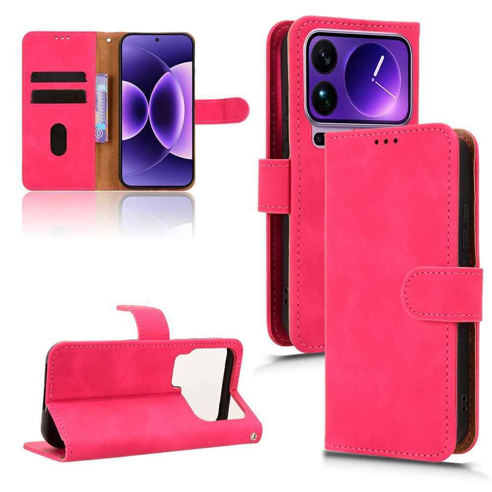 For Xiaomi 17 Pro Leather Case Skin Feel Anti Drop Wallet Flip Phone Cover - Rose