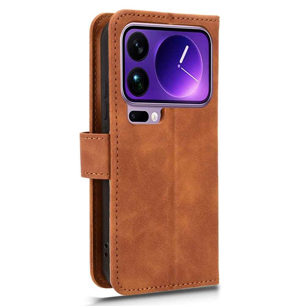 For Xiaomi 17 Pro Leather Case Skin Feel Anti Drop Wallet Flip Phone Cover - Brown