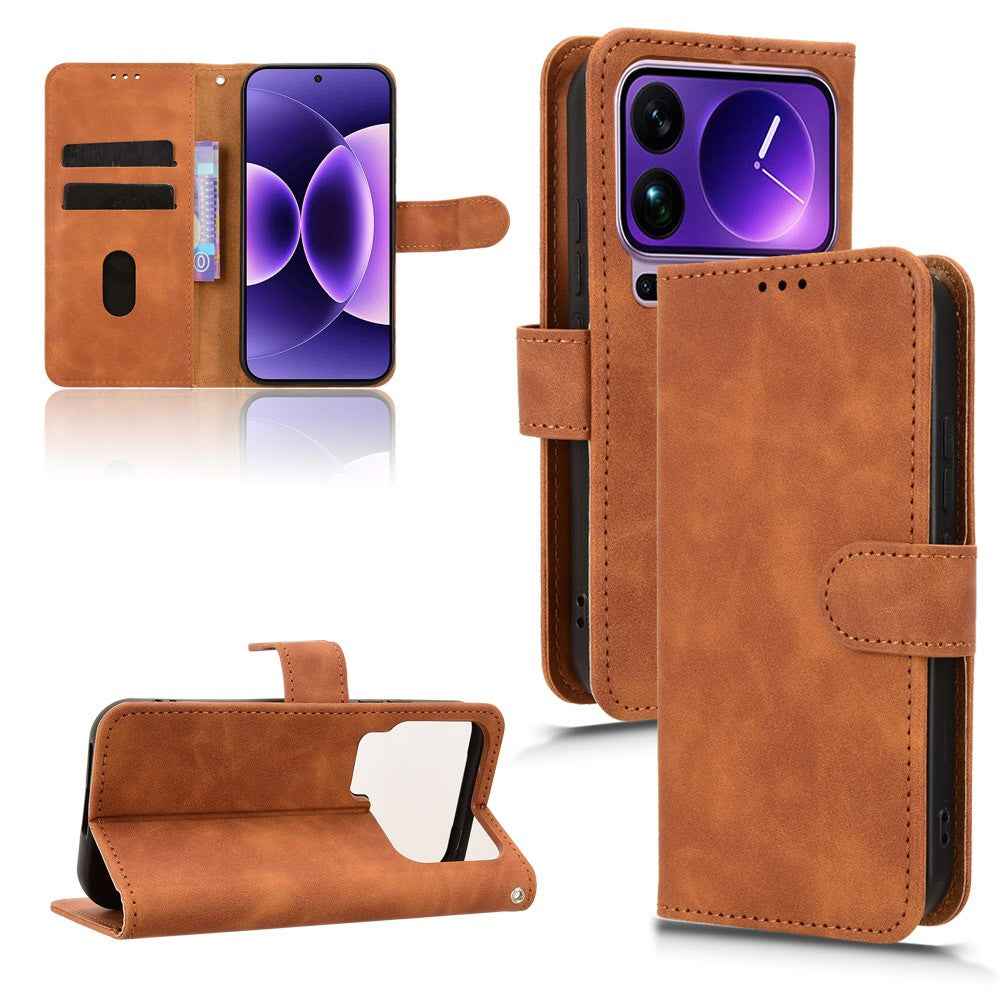For Xiaomi 17 Pro Leather Case Skin Feel Anti Drop Wallet Flip Phone Cover - Brown