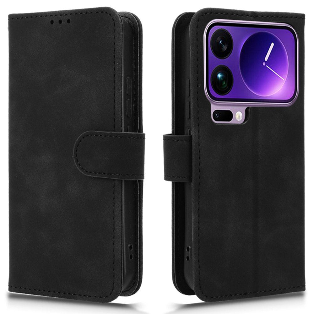 For Xiaomi 17 Pro Max Leather Case Skin Feel Anti Drop Wallet Flip Phone Cover - Black