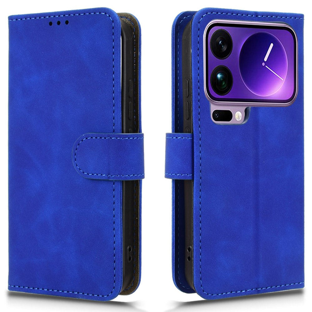 For Xiaomi 17 Pro Max Leather Case Skin Feel Anti Drop Wallet Flip Phone Cover - Blue