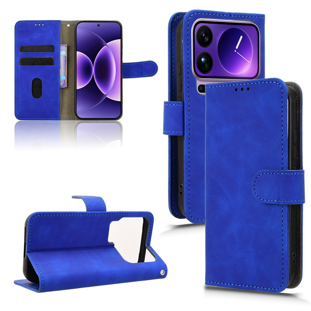 For Xiaomi 17 Pro Max Leather Case Skin Feel Anti Drop Wallet Flip Phone Cover - Blue