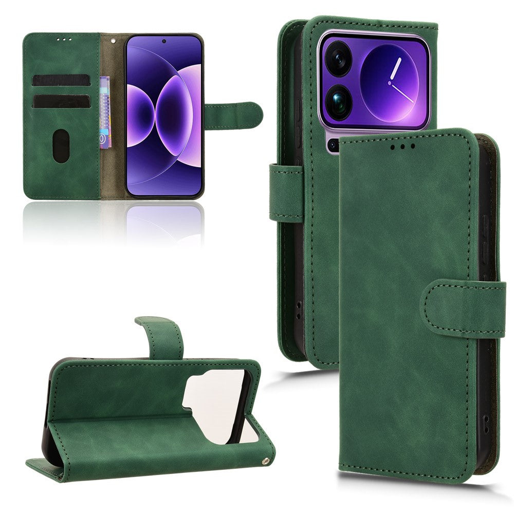 For Xiaomi 17 Pro Max Leather Case Skin Feel Anti Drop Wallet Flip Phone Cover - Green