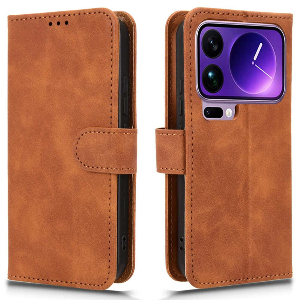 For Xiaomi 17 Pro Max Leather Case Skin Feel Anti Drop Wallet Flip Phone Cover - Brown