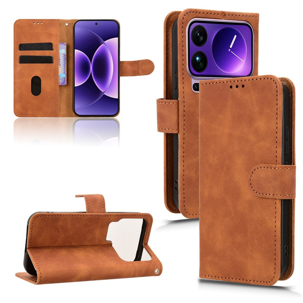 For Xiaomi 17 Pro Max Leather Case Skin Feel Anti Drop Wallet Flip Phone Cover - Brown