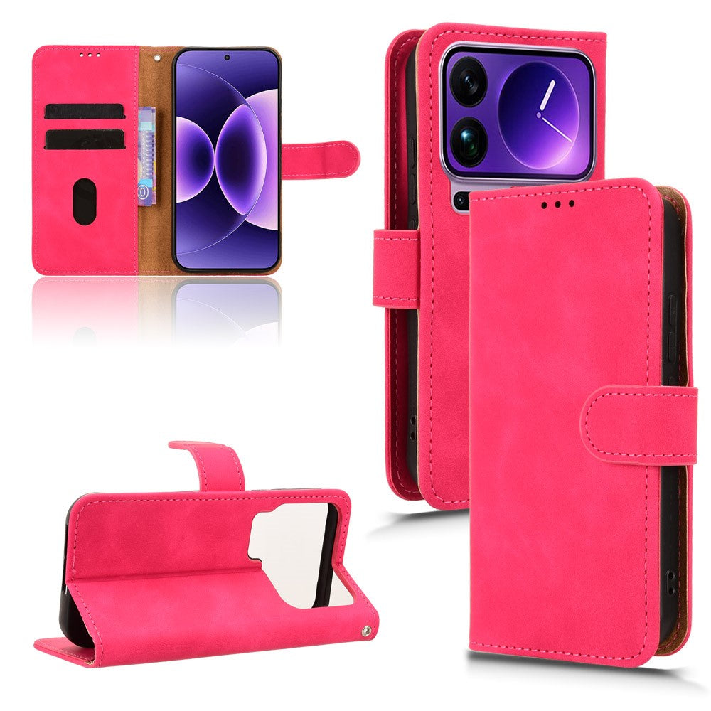 For Xiaomi 17 Pro Max Leather Case Skin Feel Anti Drop Wallet Flip Phone Cover - Rose