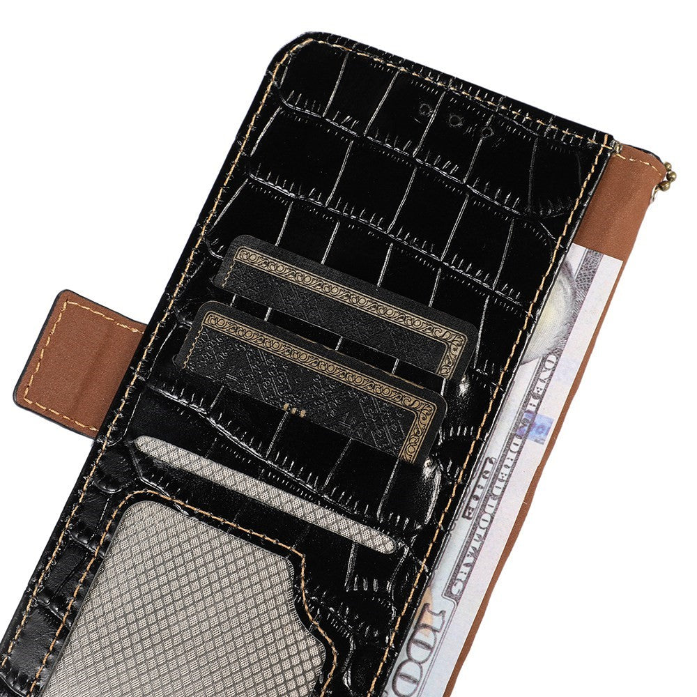 For Xiaomi 17 Pro Max Case RFID Blocking Wallet Crocodile Texture Genuine Cow Leather Phone Cover - Black