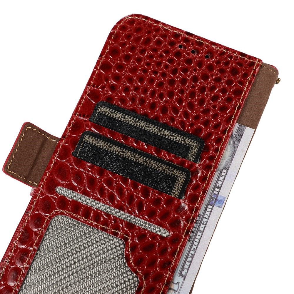 For Xiaomi 17 Pro Max Case RFID Blocking Wallet Crocodile Texture Genuine Cow Leather Phone Cover - Red
