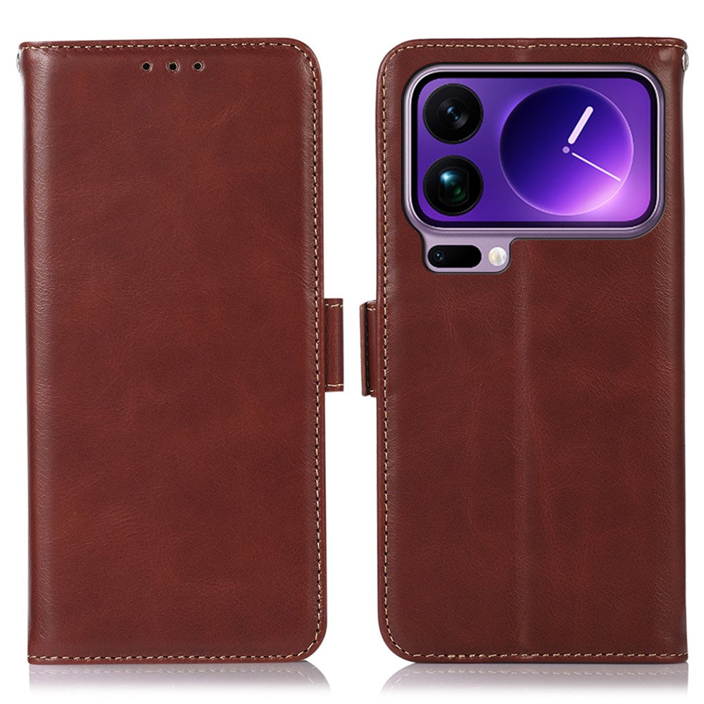 For Xiaomi 17 Pro Max Case RFID Blocking Genuine Cow Leather Wallet Phone Cover - Brown