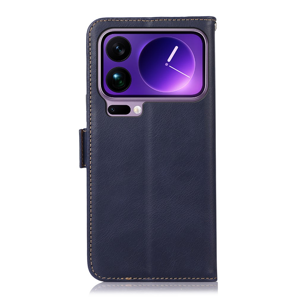 For Xiaomi 17 Pro Max Case RFID Blocking Genuine Cow Leather Wallet Phone Cover - Blue