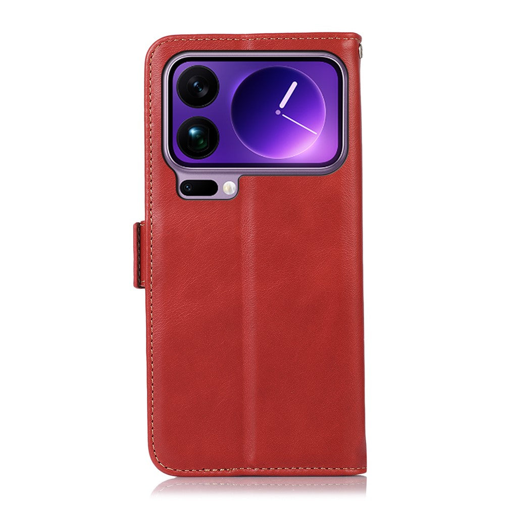 For Xiaomi 17 Pro Max Case RFID Blocking Genuine Cow Leather Wallet Phone Cover - Red