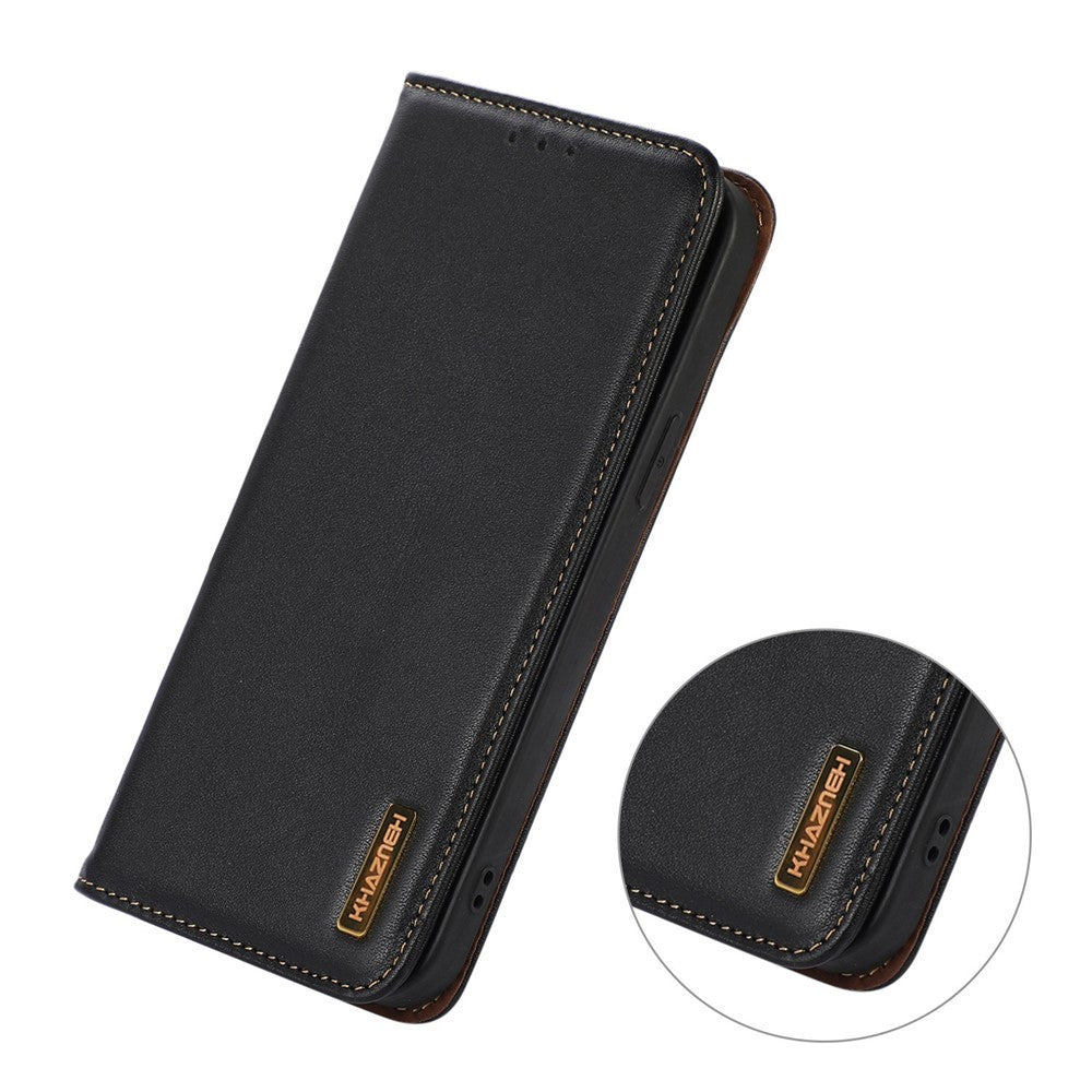 KHAZNEH For Xiaomi 17 Pro Max Case Wallet Genuine Cow Leather Phone Cover Nappa Texture - Black