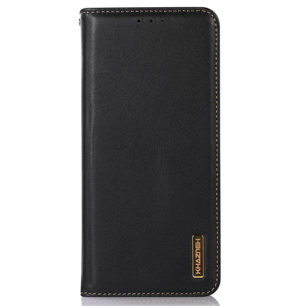 KHAZNEH For Xiaomi 17 Pro Max Case Wallet Genuine Cow Leather Phone Cover Nappa Texture - Black