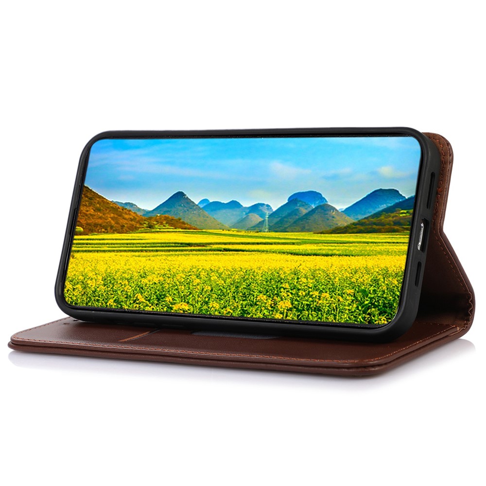 KHAZNEH For Xiaomi 17 Pro Max Case Wallet Genuine Cow Leather Phone Cover Nappa Texture - Brown