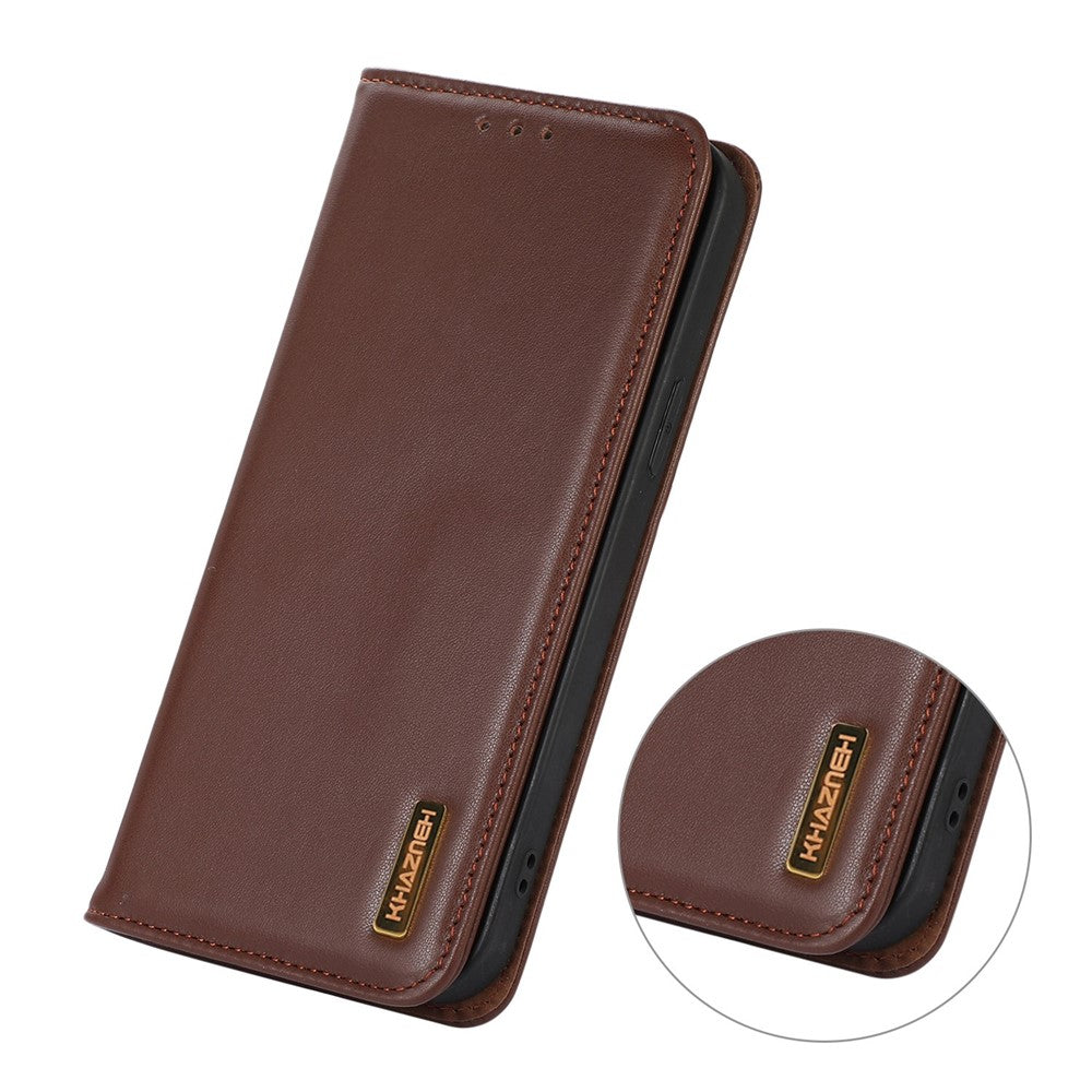 KHAZNEH For Xiaomi 17 Pro Max Case Wallet Genuine Cow Leather Phone Cover Nappa Texture - Brown