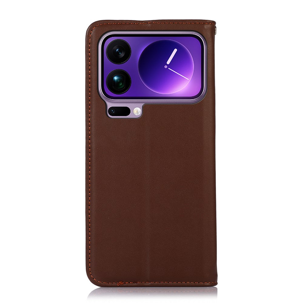 KHAZNEH For Xiaomi 17 Pro Max Case Wallet Genuine Cow Leather Phone Cover Nappa Texture - Brown
