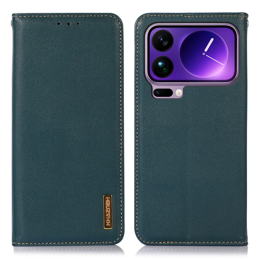 KHAZNEH For Xiaomi 17 Pro Max Case Wallet Genuine Cow Leather Phone Cover Nappa Texture - Green